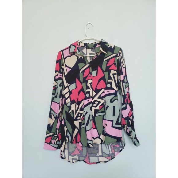 Big Dart Tops - Big Dart Women US 6 Blouse Abstract Art To Wear Button Up Bold Geometric Career